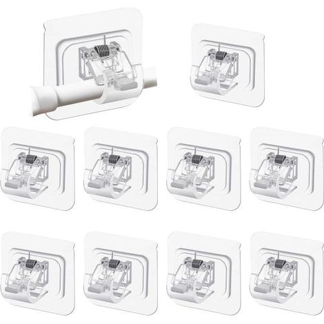 10 supports de tringle à rideaux sans perçage, crochets adhésifs transparents, adaptés aux tringles à rideaux et aux porte-serviettes (1/3)