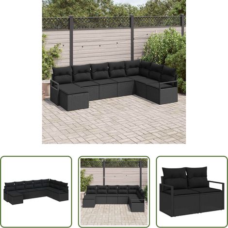 vidaXL Balkonsofa - Sofa Set mit Kissen 8 pcs Schwarz Poly Rattan (1/5)