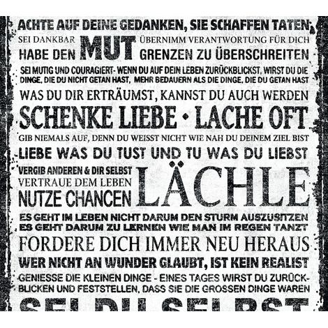 Papier peint noir & blanc pour salon | Papier peint bande décorative écritures noires | Tapisserie amour motif texte allemand - 2,50 x 0,35 m (1/2)
