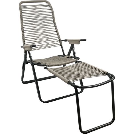 Sdraio Cordonata con Poggiapiedi Richiudibile Sedia a Sdraio da Giardino Filo in Pvc Pieghevole Metallo Poltrona Relax da Esterno Prolunga Tortora (1/4)