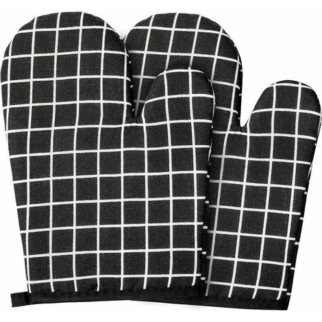 Gant anti-chaleur　Gants de Four en Coton Doublure, 1 Paire de Gants de Cuisine Anti Chaleur pour Barbecue Cuisine Grillade Cuisson, NoirGant anti-chaleur (1/5)