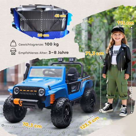 Voiture électrique pour enfants, batterie 12 V, avec siège parent-enfant, télécommande, musique, klaxon, lumières LED, 3-8 ans, bleue (1/5)