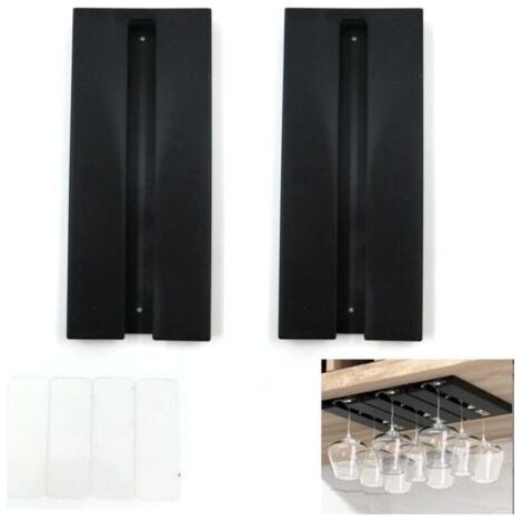 Porte Verres à Vin Suspendre, Aucun perçage requis, Grande capacité, Porte-Verres à Pied Suspendu Support, pour Bar Cuisine, 25.3X11 X2cm,Noir (1/5)