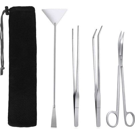 Aquarienzubehör, 4-in-1-Aquarienreinigungsset, Edelstahl-Scherenspatel, Pflanzenschneider-Set für Wasserpflanzen, Pinzette