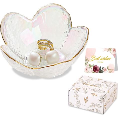 Vide Poche - 1 Unité - Verre Blanc - Rangement Bijoux - Salon Chambre Bureau - 9x9x4 cm (1/5)