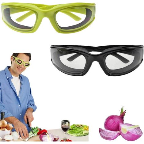 Lot de 2 - Lunettes de protection pour oignons - Lunettes de sécurité anti-éclaboussures - Protection oculaire - Coupe-vent - Vertes, Noires - 14,2 x 4,2 x 12,2 cm - Idéales pour couper les oignons, c (1/4)