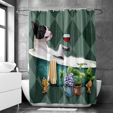 Rideau de douche motif chien rétro dans baignoire, tissu salle de bain imperméable, 90x180 cm (1/5)