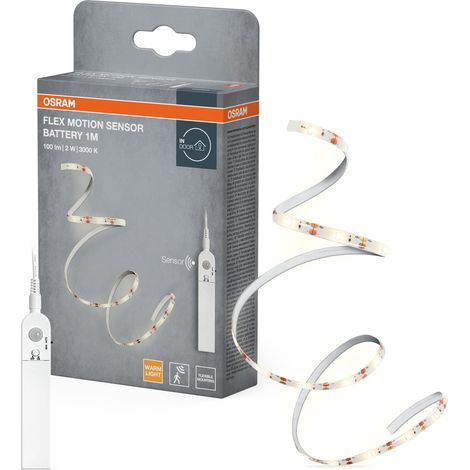 Ruban LED à piles avec lumière blanche chaude et capteur de mouvement, 1 m, 2 W, 100 lm, 3000 K, blanc chaud 830, non gradable, IP20, source lumineuse non interchangeable (1/4)