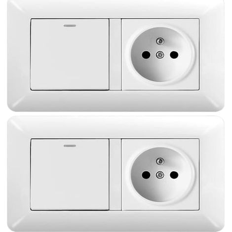 Kit de rénovation complet : Interrupteur mural double 1/2 +, lot de 2 unités, couleur blanche.-AquaForge (1/4)