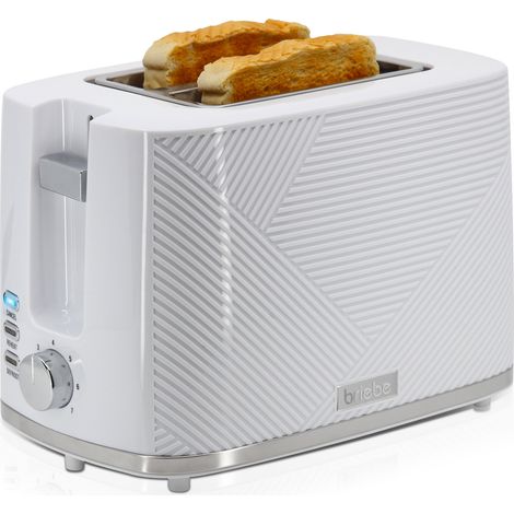Briebe TA1169WHT Elegance Grille Pain 2 Fentes, Tranches Larges, 7 Niveaux de Dorage, Décongeler 870W Blanc
