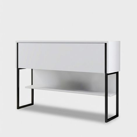 Moderne Wohnzimmer-Kommode aus Melamin und Metall Luxe Weiß - Schwarz
