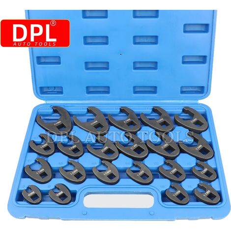 21-teiliger Satz hornförmiger Mutternschlüssel, kompatibel mit 3/8"- und 1/2"-Antrieben, Größen von 8 mm bis 32 mm, aus Chrom-Molybdän-Legierungsstahl, inklusive Hartplastikkoffer (1/5)
