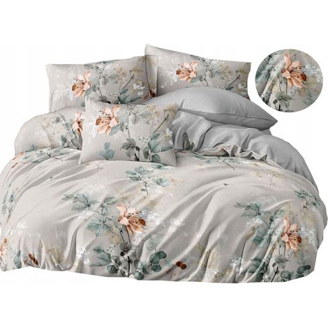 Juego de cama de franela cálida de 140x200 + funda de almohada polaca, hojas, flores. (1/5)