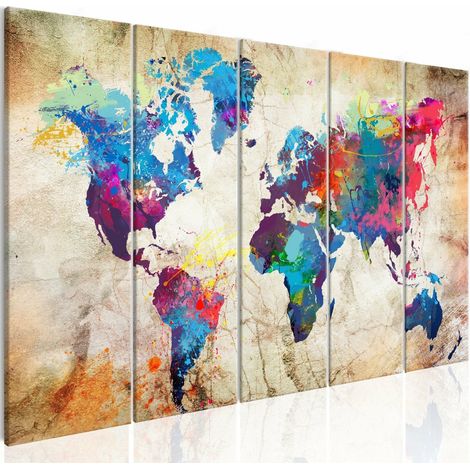 Tableau taches d'encre colorées de carte du monde - 225 x 90 cm (1/4)