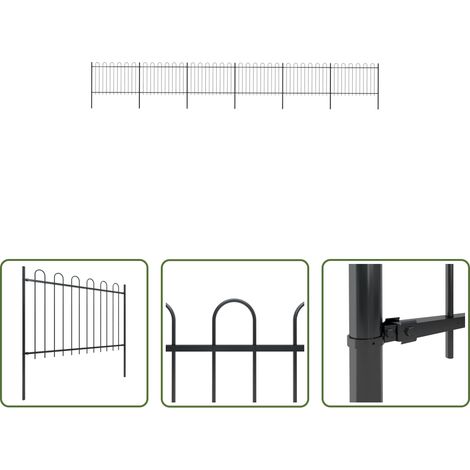 Clôture décorative - Clôture de jardin avec arceau en acier 1070 x 120 cm Noir (1/5)