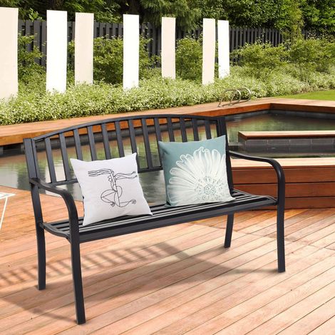 Banc de Jardin 3 Personnes Extérieur en Acier 127x60x87CM Noir Maison Chic (1/5)