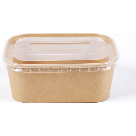 Bol rectangulaire en kraft brun 880 ml avec couvercle en PP