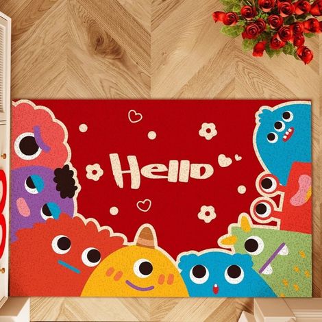 LAN Petit monstre rouge flamboyant en boucle de soie 4060cm Tapis d'entrée à motifs de dessins animés, résistant aux taches et facile à nettoyer, tapis en soie bouclée pour la maison, entrée, résistan (1/5)