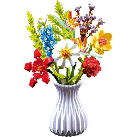 1 bouquet de fleurs en blocs de construction, 8 pièces avec vase, multicolore, ABS, décoration intérieure et cadeau original (1/5)