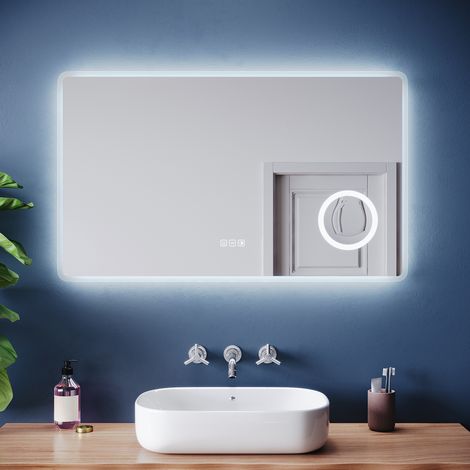 SONNI Badspiegel mit Beleuchtung Anti-Beschlag, Quadrat Wandspiegel für Badezimmer mit 3-Fach-Vergrößerung 3 Lichtfarben und Memory-Funktion, 1000 x 600 mm