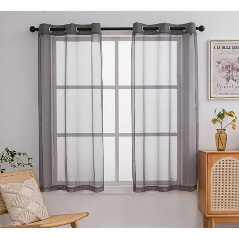 Rideau en tulle translucide avec œillets, 2 panneaux (134 cm x 160 cm, gris foncé) (1/5)