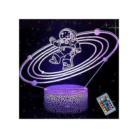 WJ Astronaut 3D-Nachtlicht, Weltraumfahrer, 16 Farben wechselnde LED-Illusion, dimmbare Schreibtischlampe