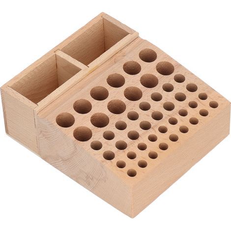 Porte-outils en cuir 2 grilles 46 trous, rangement pour outils de maroquinerie, boîte de stockage en bois pour outils de travail du cuir (1/5)