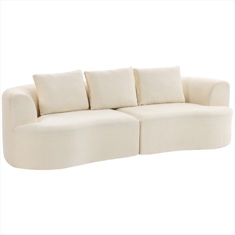 Canapé droit 3 places en chenille crème assise large 203 cm (1/5)