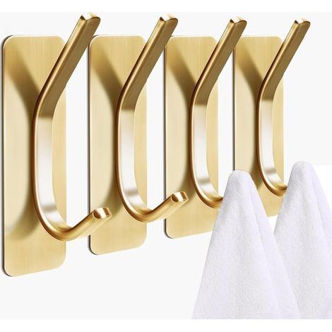 Ganchos, 4 piezas, ganchos autoadhesivos, ganchos para colgar, estilo industrial, perchero, gancho para llaves, gancho de pared, toalleros para baño y cocina, color dorado. (1/5)