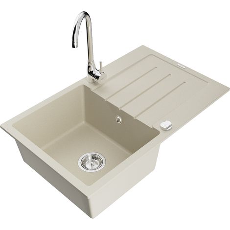 Mexen Bruno lavello in granito 1-vasca con sgocciolatoio e rubinetto da cucina Telma, beige - 6513-69-670200-00 (1/5)