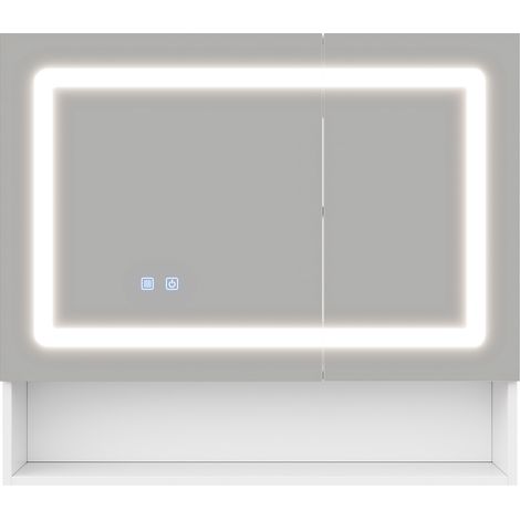 Specchio armadietto da bagno 80 x 17 x 70 cm bianco con LED, funzione antiappannamento e ante doppie (1/5)