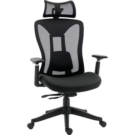 Vinsetto silla de oficina de malla silla de escritorio reclinable con reposacabezas ajustable soporte lumbar y reposabrazos 3D 70x66x120-128 cm (1/5)