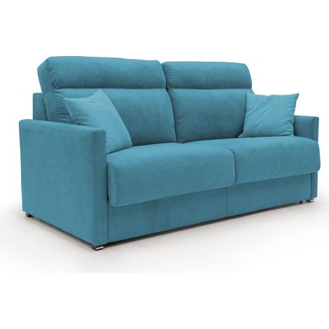 Margot Divano letto matrimoniale con schienale morbido alto in tessuto T02 176 cm (mat. 140x197) azzurro