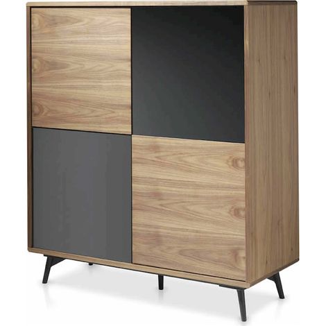 Buffet bois portes en verre effet miroir - Noyer (1/5)