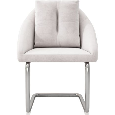 Chaise de salle à manger en velours beige, lot de 2, avec coussin et pieds courbés en métal (1/5)