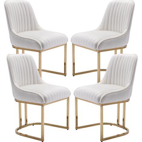 Wahson Sedie Set di 4 in Velluto, Moderna Sedie Imbottita con Schienale, Sedie da Cucina con Gambe in Metallo, Bianco (1/5)