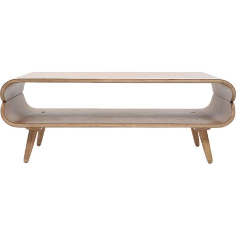 Miliboo – Table basse fixe rectangulaire scandinave en eucalyptus placage frêne – L118 x P60 x H45 cm – Design vintage 70's avec rangement intégré