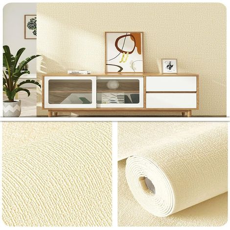 Papier peint texturé 3D auto-adhésif, 50 cm x 1000 cm, imperméable et résistant à l'humidité, convient aux chambres et aux salons, jaune clair. (1/5)