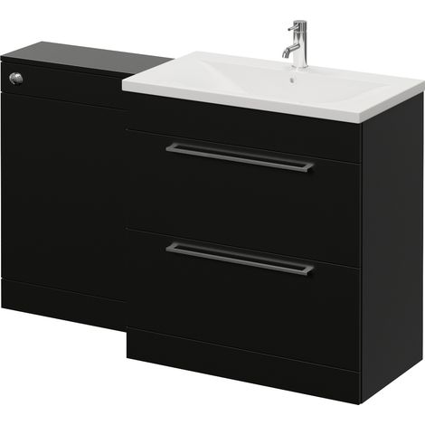 Napoli 460 Cento Matt Black 1400mm 2 Drawer Vanity Unit Toilet Suite with Glide Basin - 1400mm - Chrome 480mm HandleWithout Kingston Toilet Pan