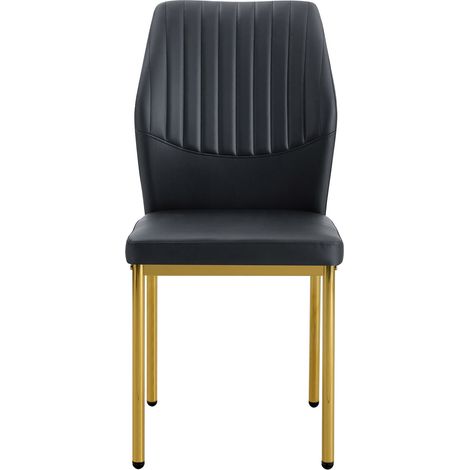Lot de 4 chaises de salle à manger noires en PU avec pieds métalliques dorés au style léger luxe (1/5)