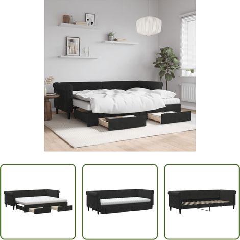 vidaXL Lit gigogne - Lit de jour avec gigogne et tiroirs noir 80x200 cm velours (1/5)