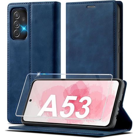 Coque portefeuille pour Samsung A53 5G en cuir PU, avec béquille et fermeture magnétique, bleu (1/5)