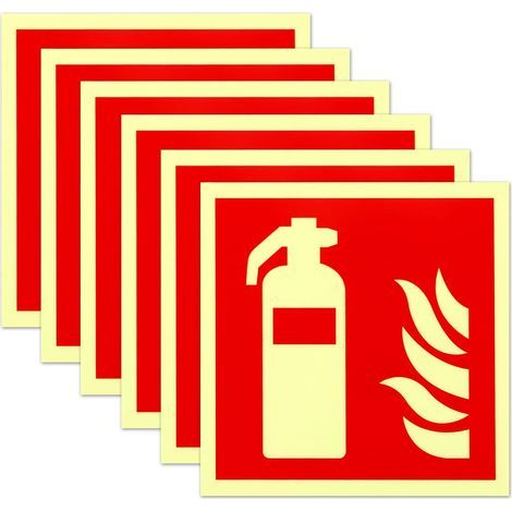 6 Pièces Panneau Extincteur 15 x 15 cm Plaque Extincteur d'Incendie PVC Autocollant Luminescence Autocollant Extincteur Indication de Protection Incendie Selon ISO pour Divers Lieux Publics (1/5)
