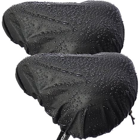 Housses de selle de vélo imperméables – Lot de 2 – 24 x 27 cm – Oxford – Protection contre pluie, UV et poussière – Pour vélos de ville, électriques et selles larges – Noir (1/5)
