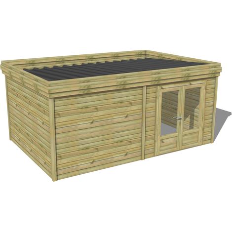 ABRI DE JARDIN bois traité 27mm, 5,7x3,4m, 20m2