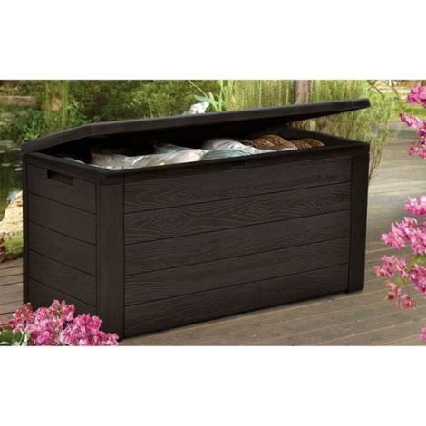 TOOD Malle / coffre de rangement en résine - 300 L - 120 x 46 x 58 cm - Marron aspect bois (1/2)