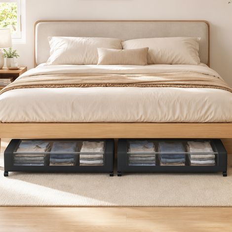 Boîte Rangement sous Lit Roulettes, Lot de 2, 40L, 78x44x16 cm, Noir, Gain de Place (1/5)