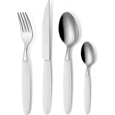 GLOUPIE Set 24 Posate Light Bianco Per 6 Persone in Acciaio Inox e Manico In ABS Made In Italy Lavabili In Lavastoviglie (1/5)