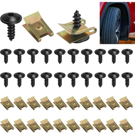 40-Piece Screw and Nut Clip Kit, with 20 Body Screws and 20 U-Clips, N90974701, Universal Metal U-Clips for Car Mudguards and Bumpers (1/5)