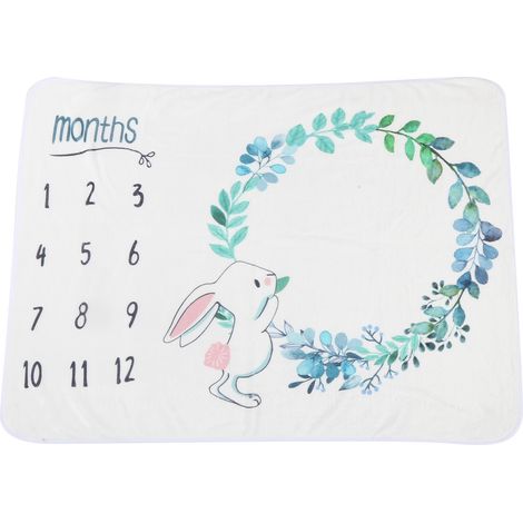 Couverture à thème lapin pour photos mensuelles bébé - Tissu souvenir croissance avec décor couronne (1/5)